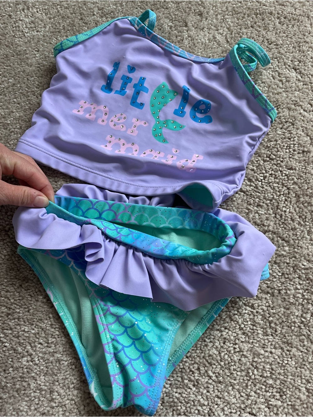 btween Purple & Teal Mermaid Tankini Set for Kids